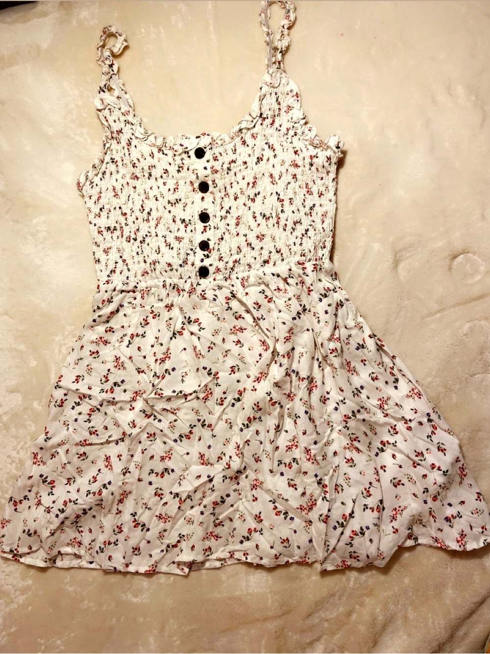 White Floral Sundress with Red Cherry Print size XL